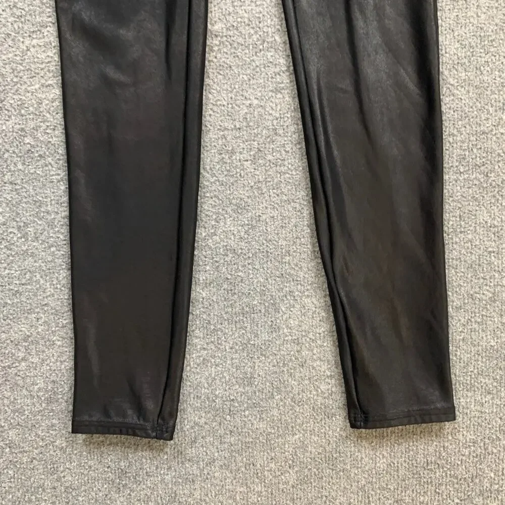 Spanx Leggings Womens L Large Black Coated Faux Leather High Waist Ankle Pull On